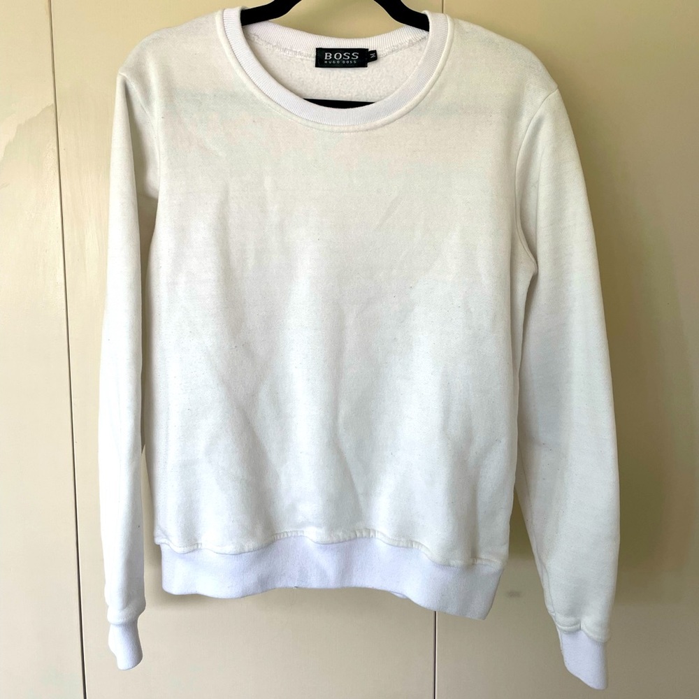 Boss Hugo Boss White Crewneck Sweatshirt Size Medium Cotton Blend Quiet Luxury